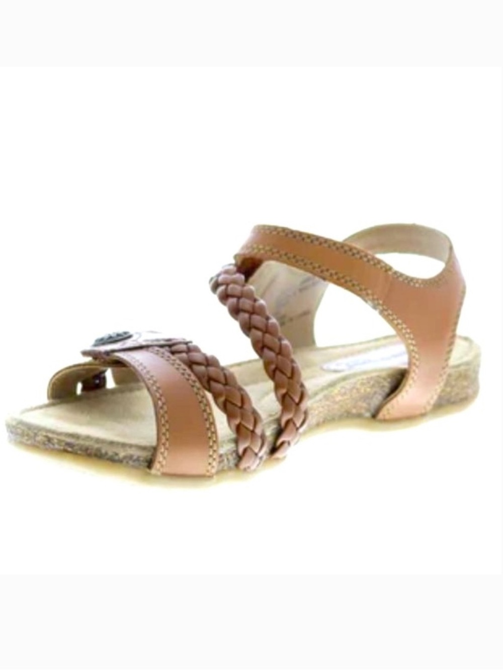 Earth Origins Cognac Braided Leather Slip-On Sandal with Concho 9.5
